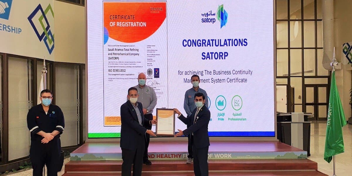 SATORP Intertek ISO 22301 Certificate Handover