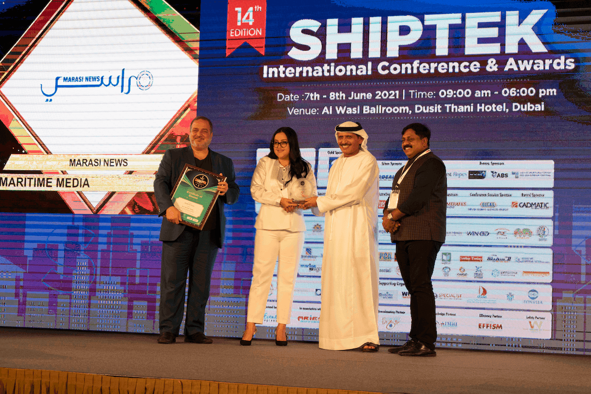 Effat Mostafa, Managing Editor, Marasi News, receives the Best Maritime Media Award for Marasi News