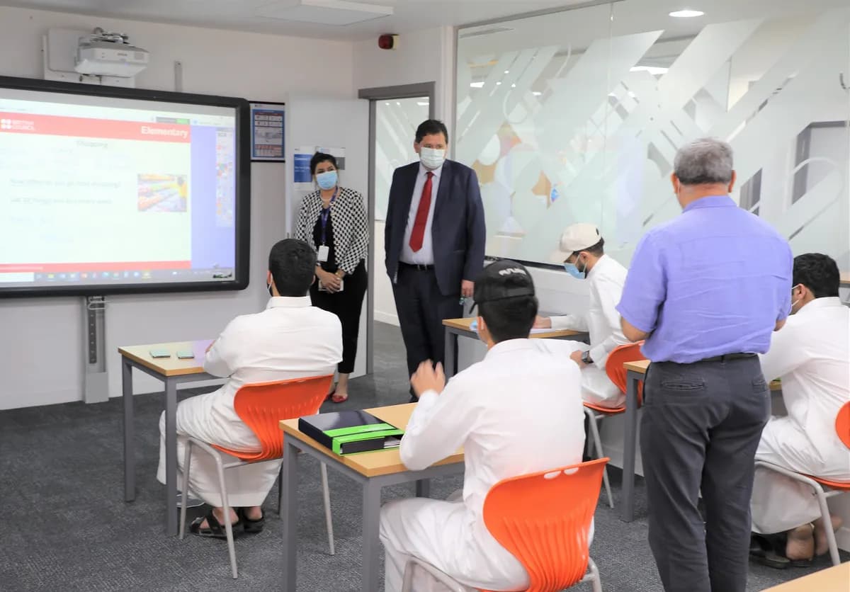 Neil Crompton British Ambassador to Saudi Arabia British Council KSA visit - class room_ssict_1200_836