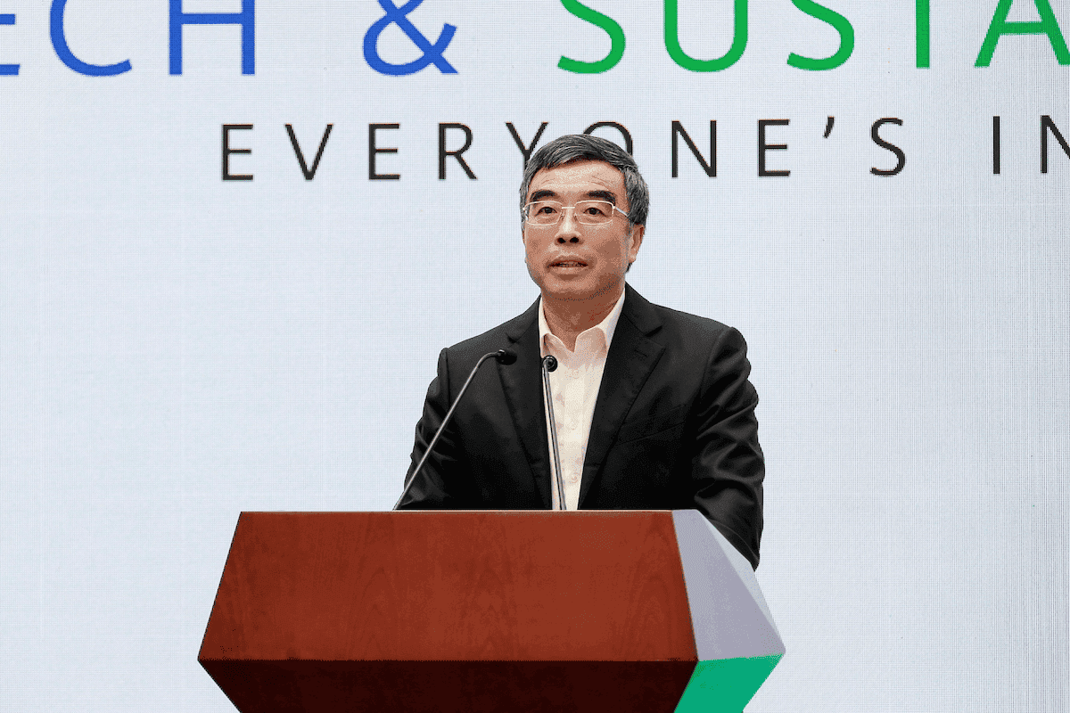 Huawei's Chairman Liang Hua speaks at the Tech & Sustainability Everyone's Included forum