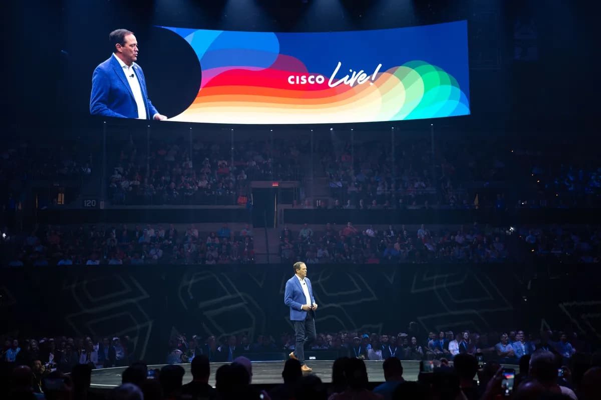 Chuck Robbins, Chair and CEO of Cisco, on stage at Cisco Live 2023_ssict_1200_800