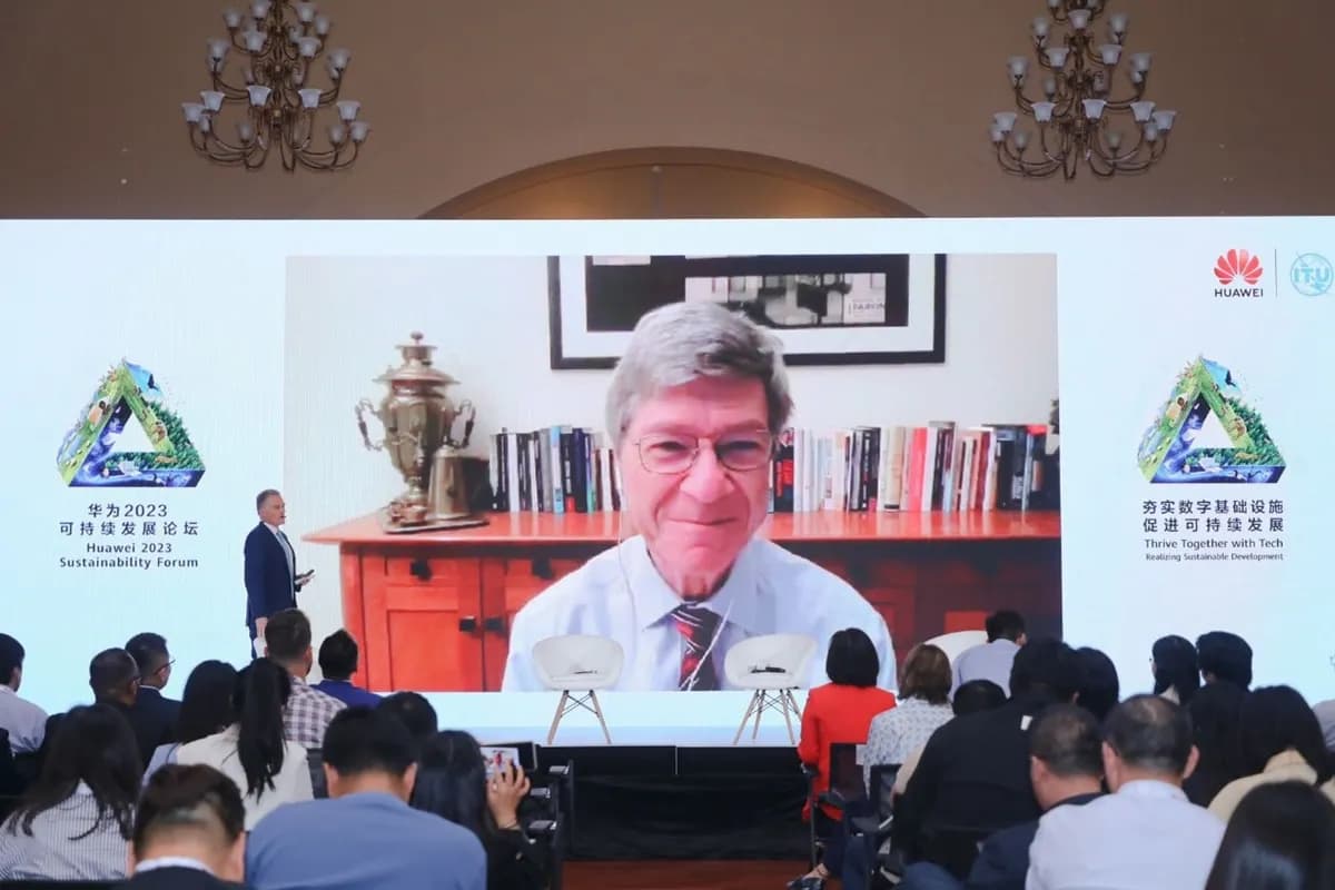 Jeffrey Sachs delivering a keynote speech at Huawei 2023 Sustainability Forum_ssict_1200_800