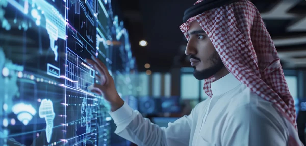 Saudi man and large screen with data_ssict_1200_572