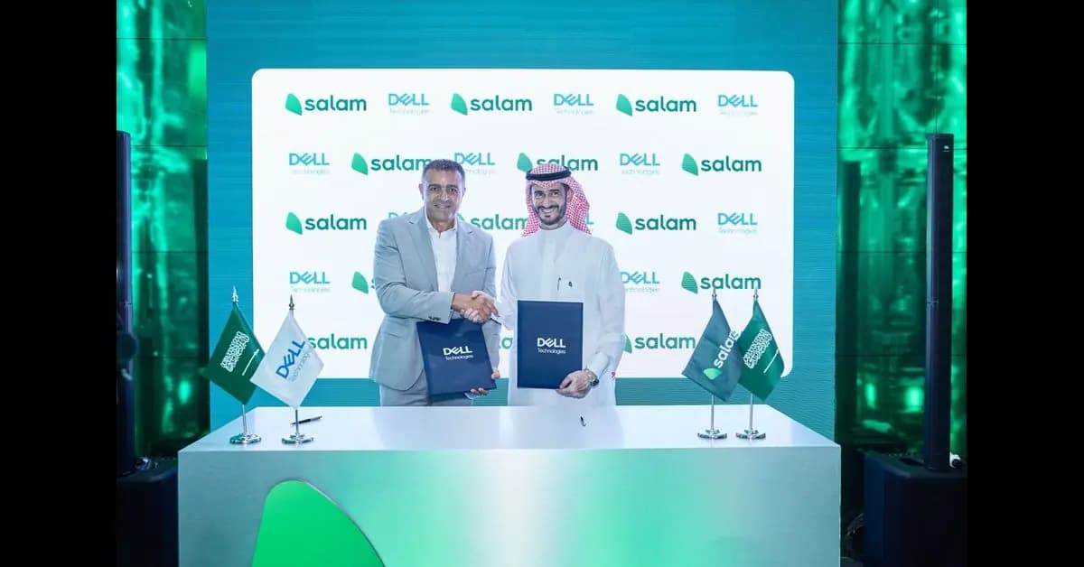 cloud infrastructure: Salam and Dell Technologies executives signing an agreement